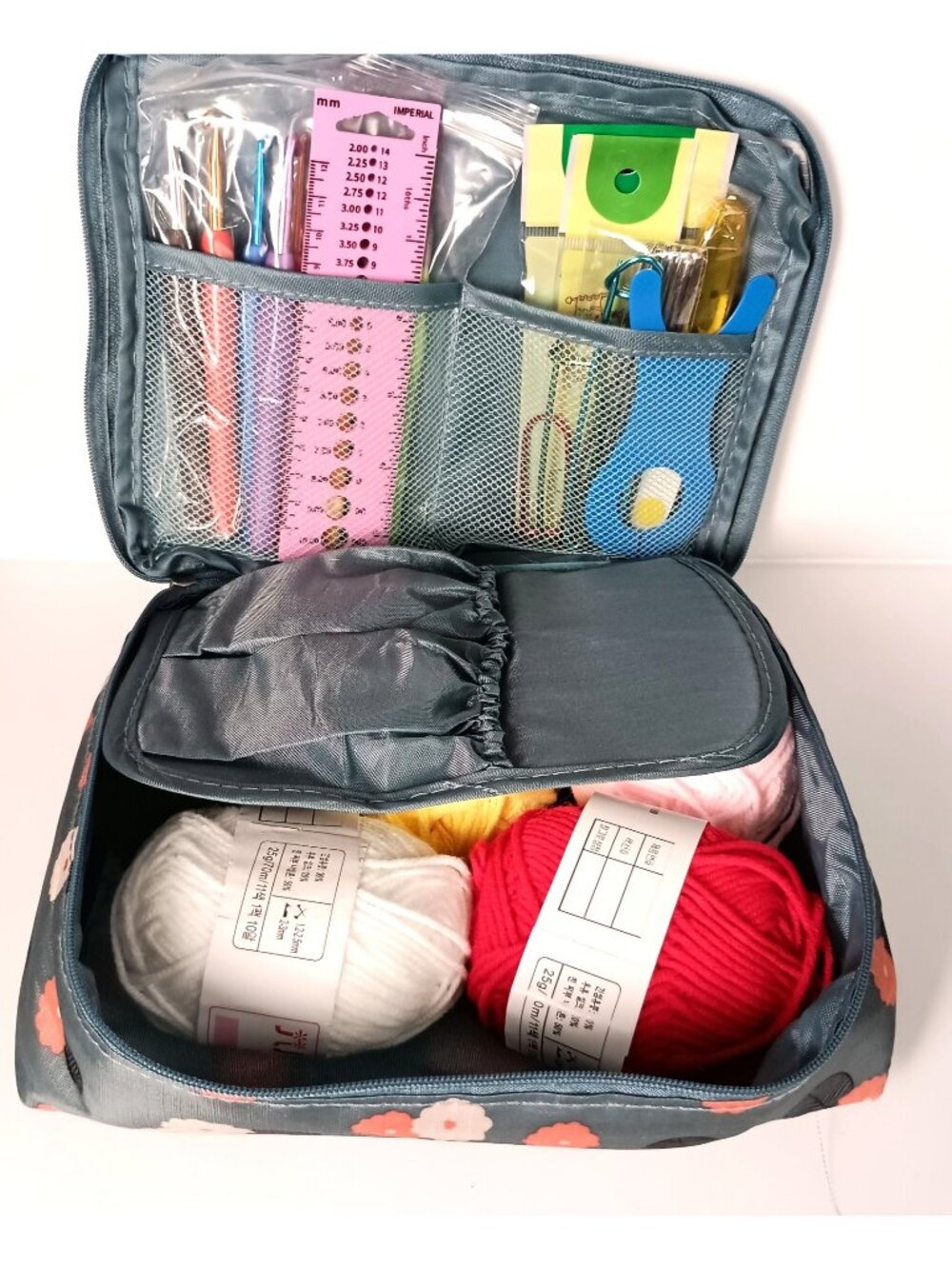 Travel Crochet Knitting Kit Hooks Needles Yarn Craft Set Zipper Pouch New